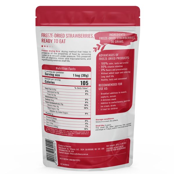 Freeze-dried strawberries, Slices, 500 g.