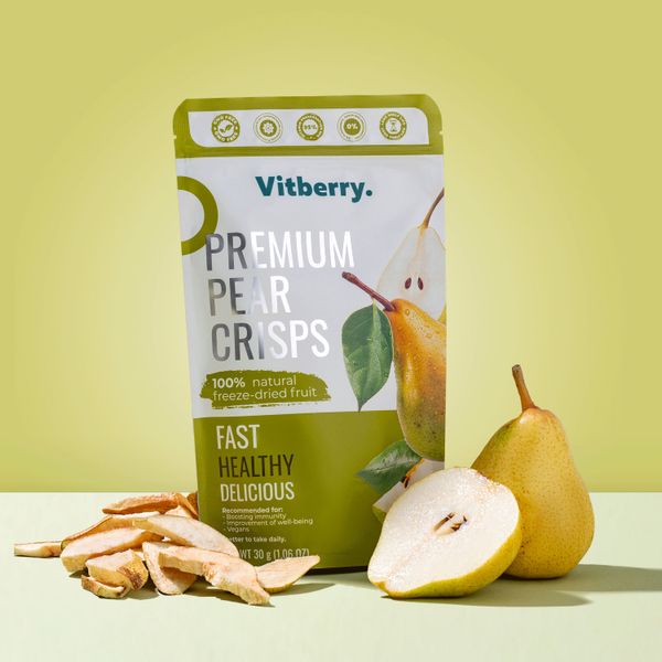 Freeze-dried pear, 30 g.