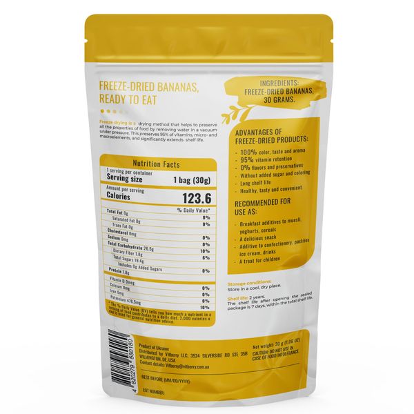 Freeze-dried banana, 30 g.